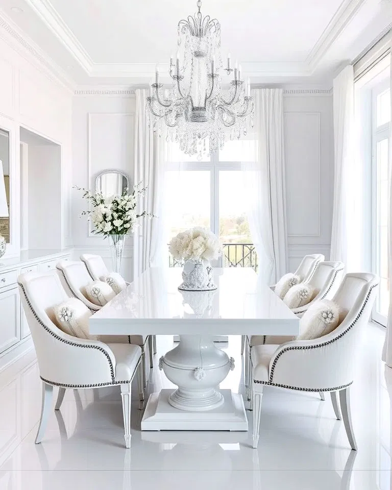 Opulent all-white dining room