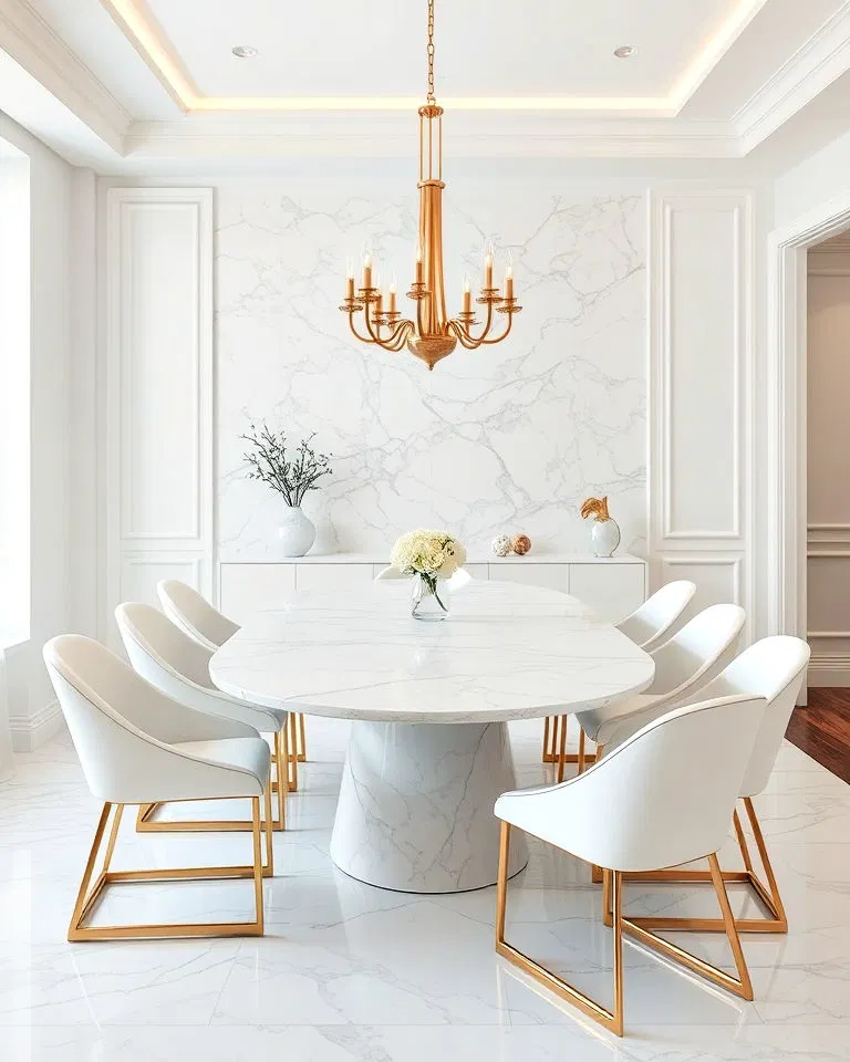 Luxe white marble dining room