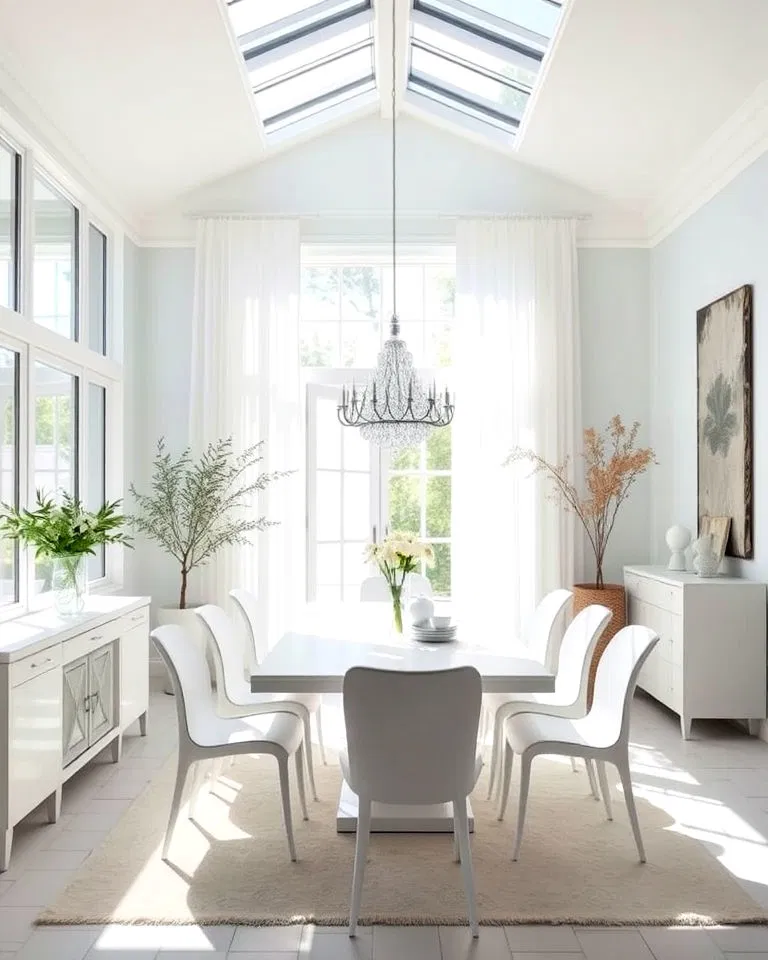 Bright white dining room with natural light