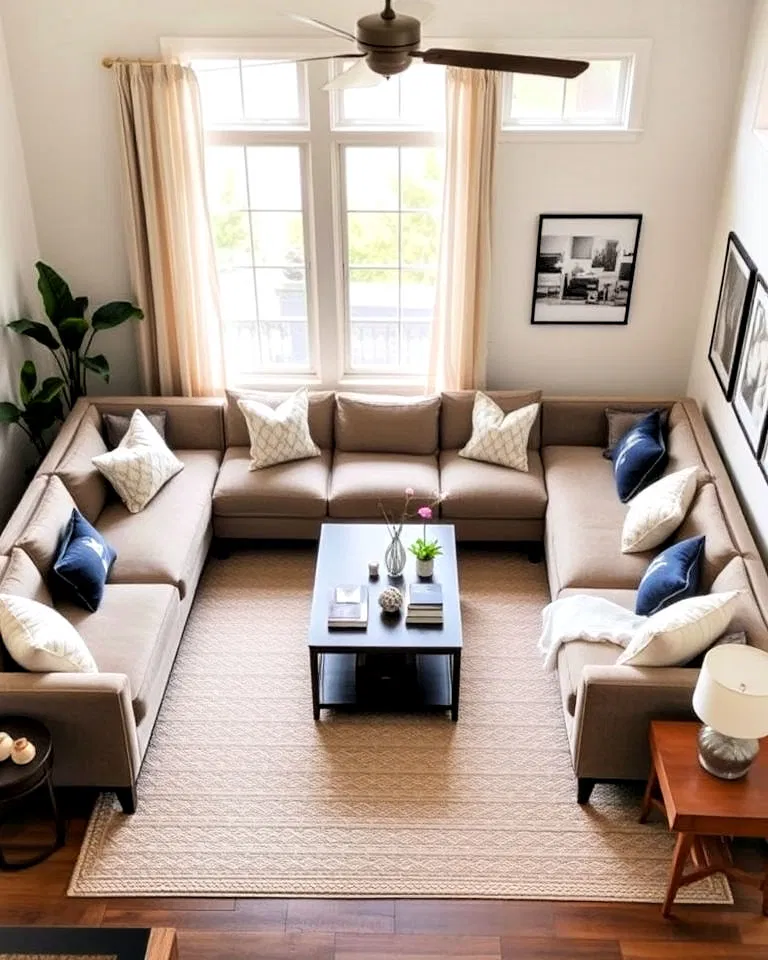 U-shaped sectional sofa with a central coffee table