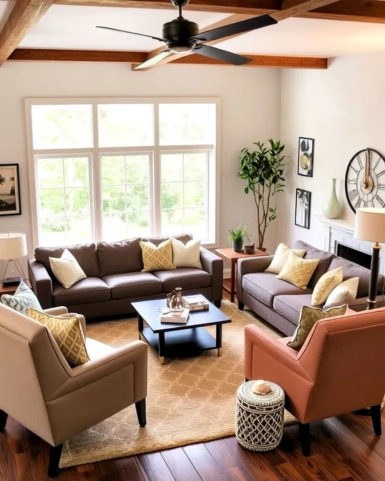 Sectional sofa facing a TV and fireplace in a small living room