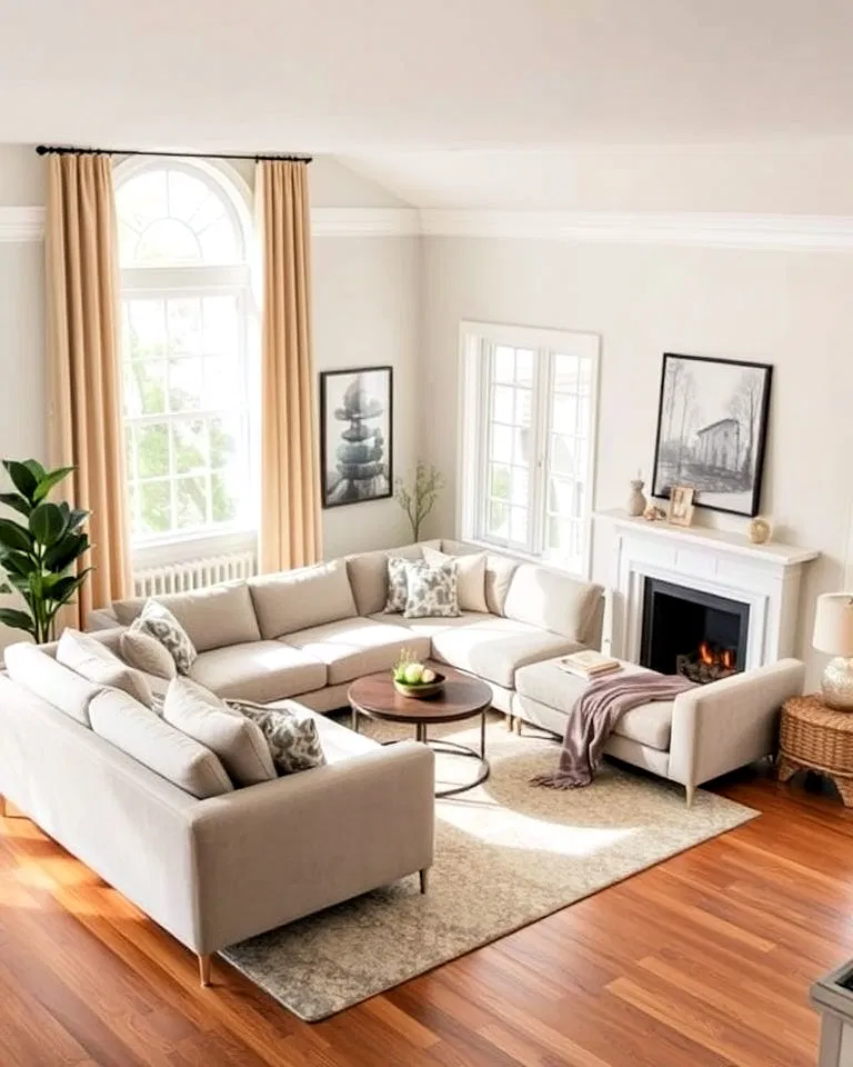 L-shaped sectional sofa placed in a corner of a small living room