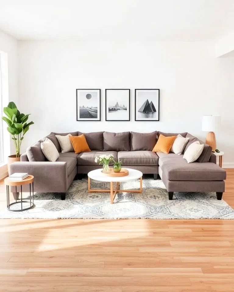Floating sectional sofa with clear pathways in a small living room
