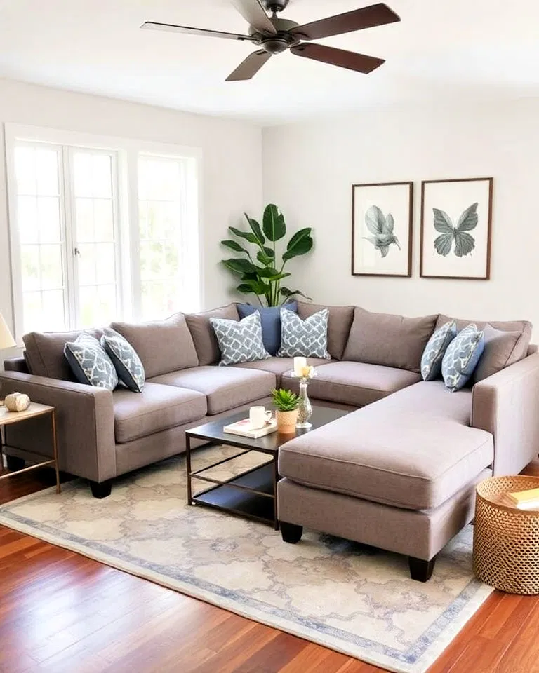 Sectional sofa with chaise lounge in a small living room