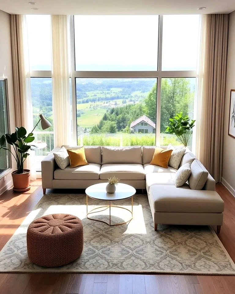 Sectional sofa placed in front of a large window