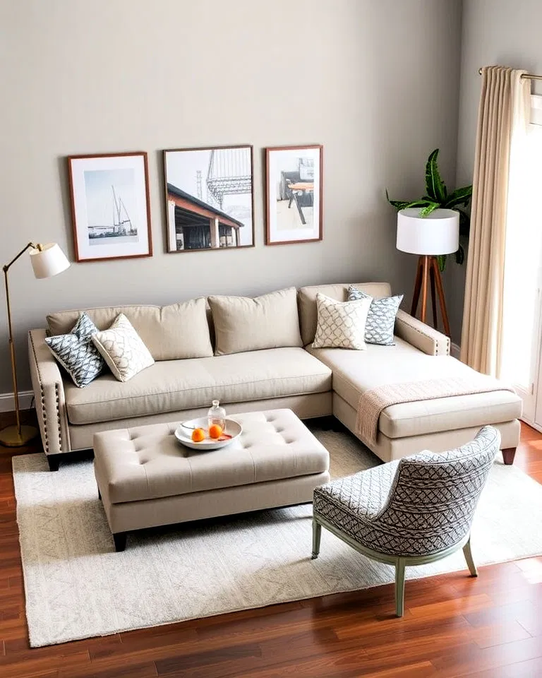 Sectional sofa paired with multi-functional furniture