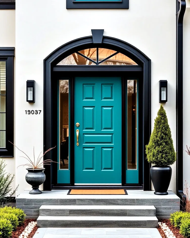 modern teal door with black accents