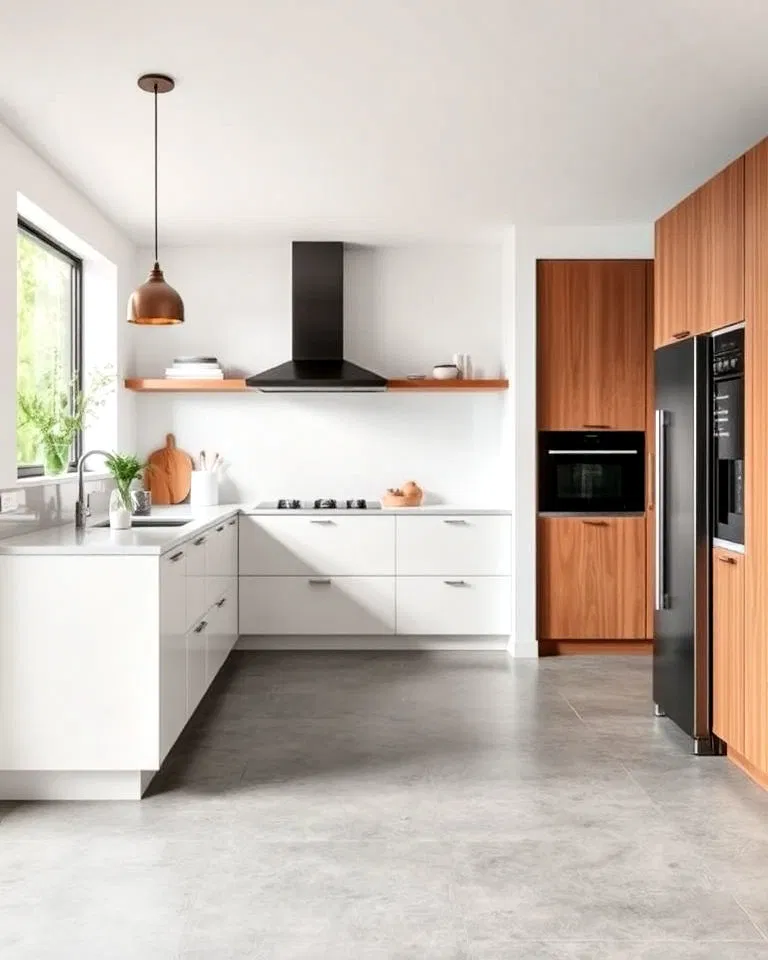 concrete look vinyl flooring to modern kitchen