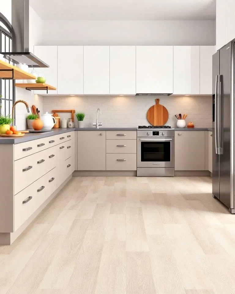 wide tile vinyl flooring for busy kitchen