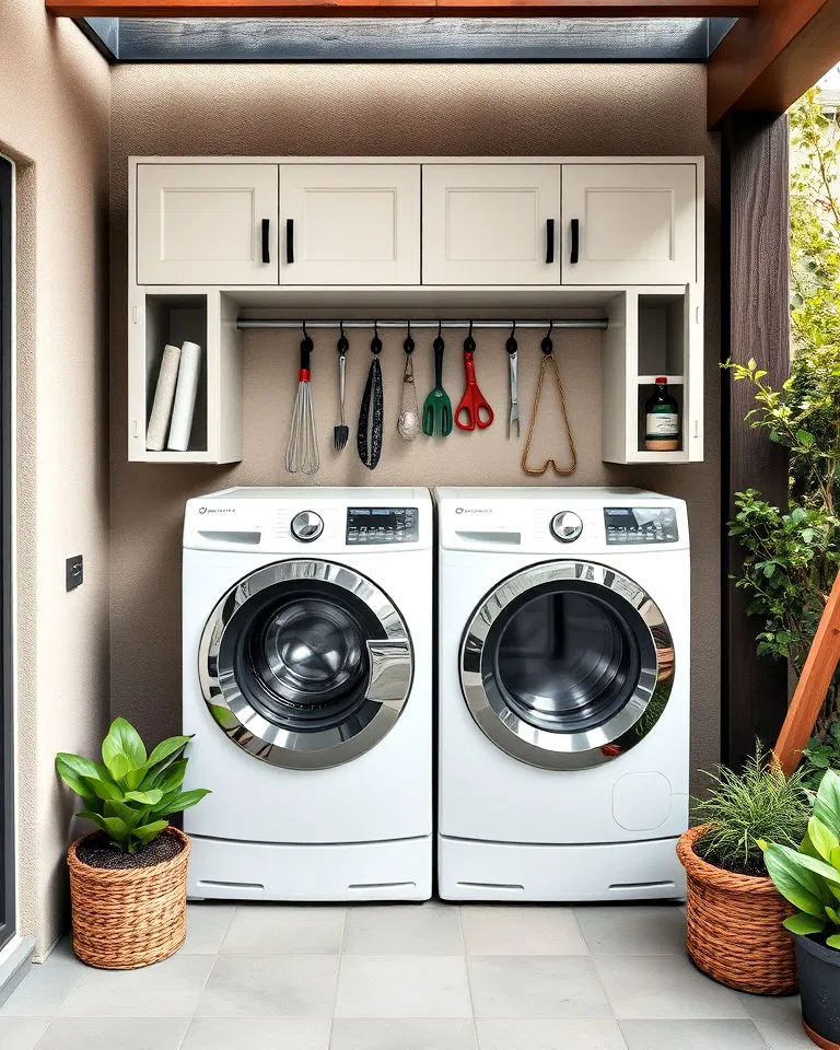 laundry wall with built in storage