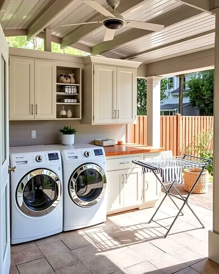 covered patio laundry area