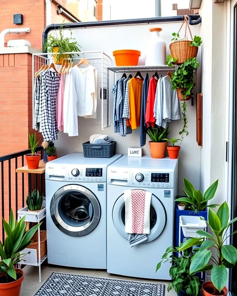 balcony space with a compact laundry station