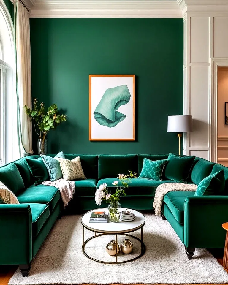 luxurious velvet green sofa