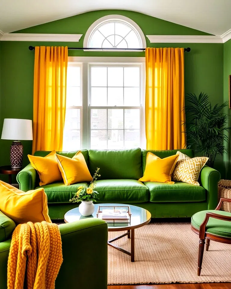 green and yellow living room combination