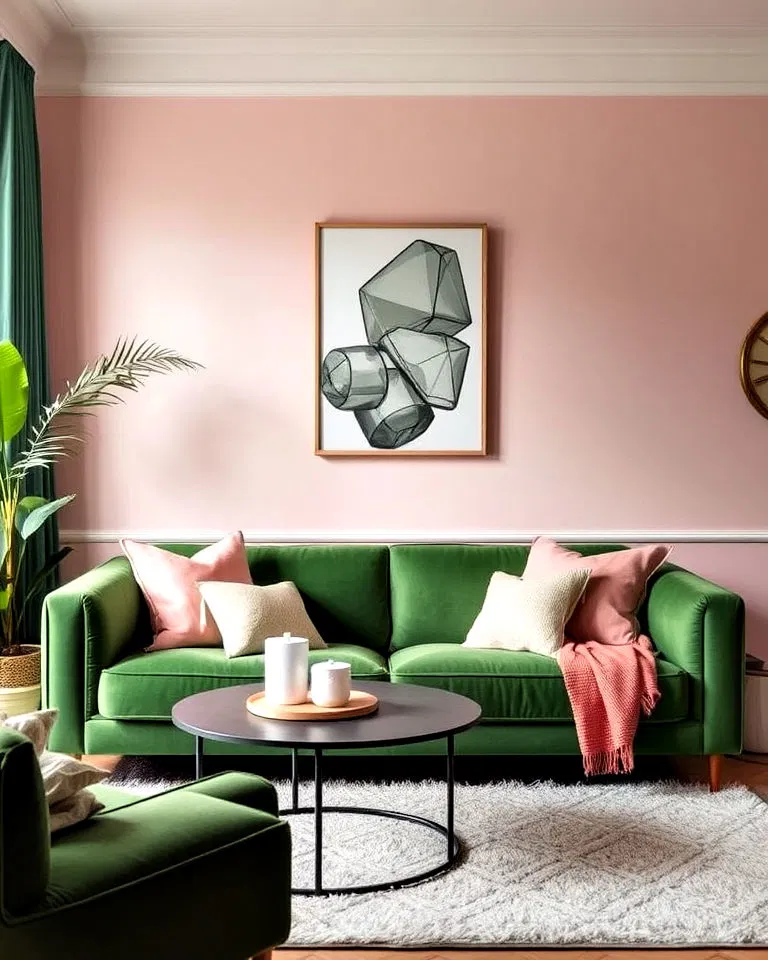 green sofa with pastel accents