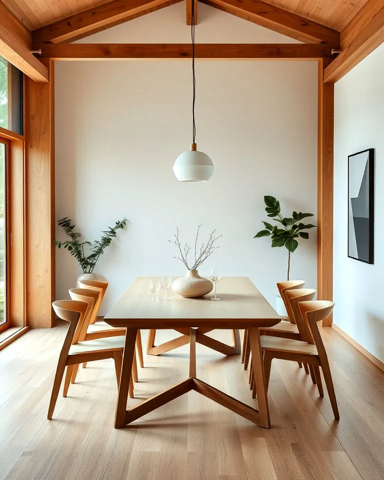 Natural wood furniture in Japandi interior