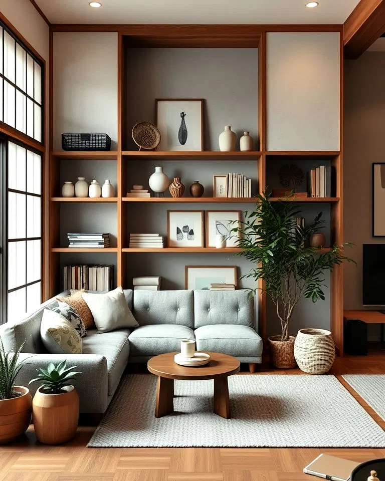 Decluttered Japandi interior space