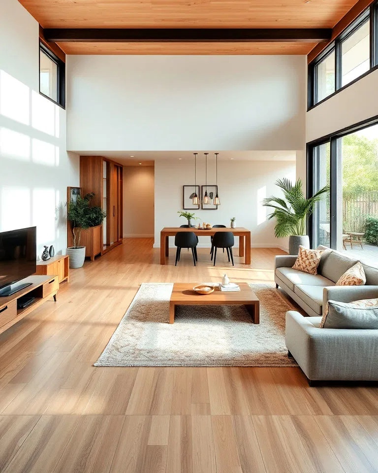 Open floor plans in Japandi interiors