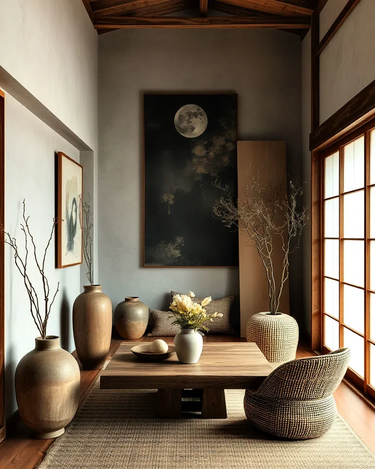 Wabi-sabi decor in Japandi interiors