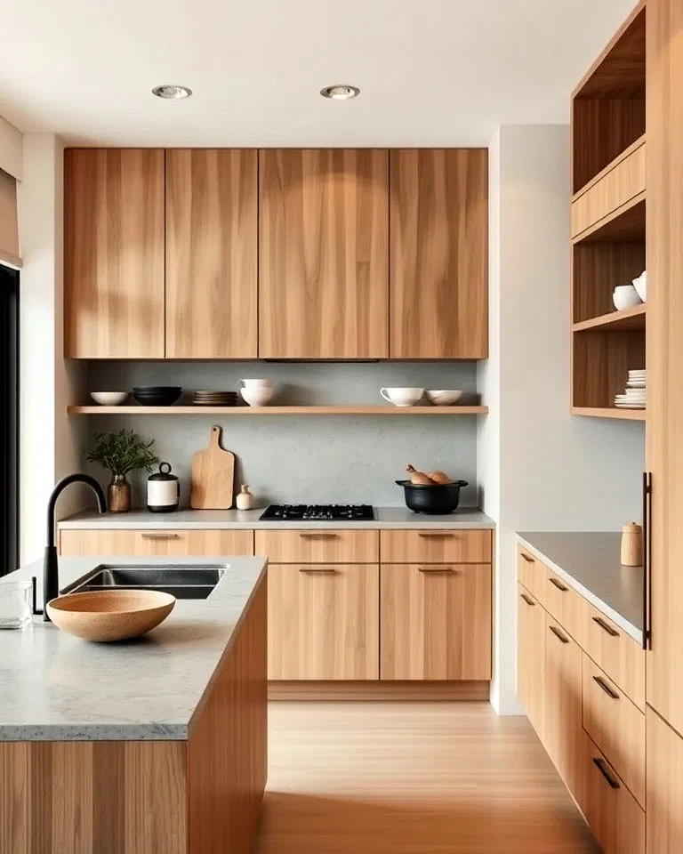 Minimalist kitchen in Japandi interiors