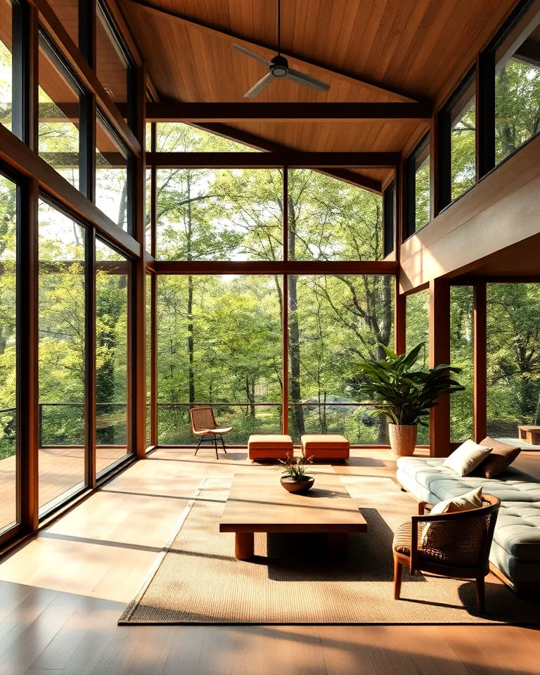 Large glass windows in Japandi interiors
