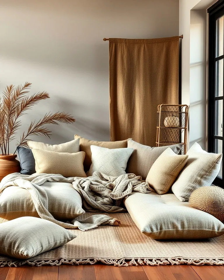 Layered textiles in Japandi interiors