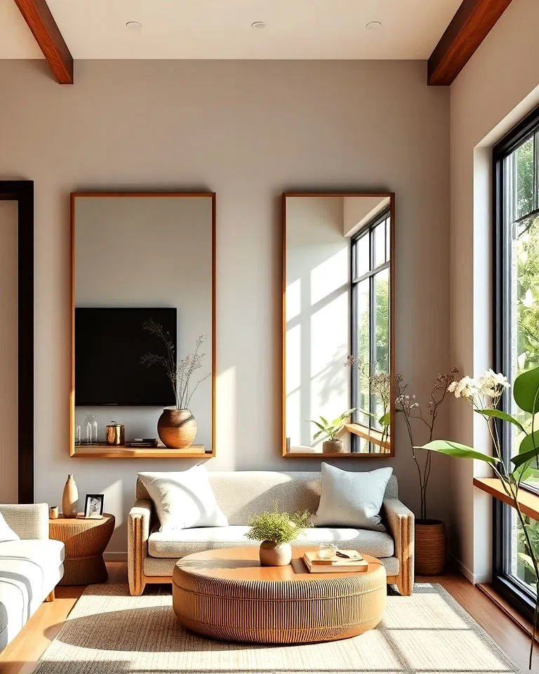 Large mirrors in Japandi interiors