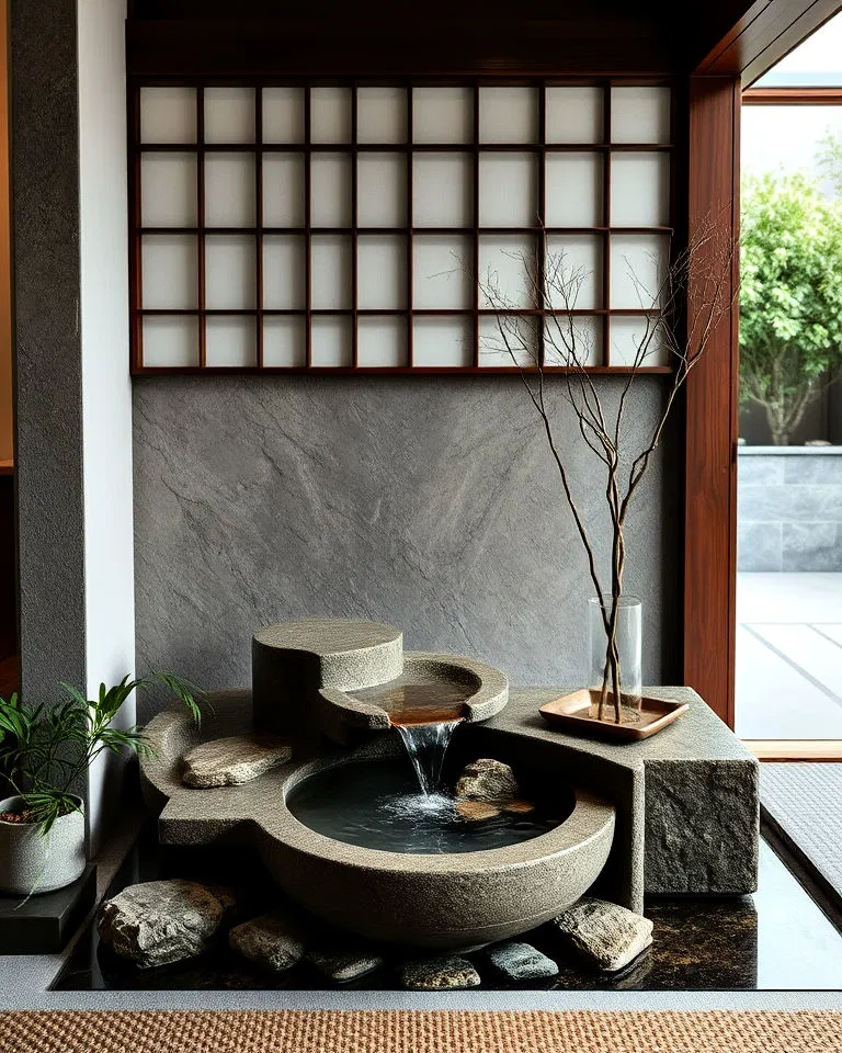 Zen-inspired water features in Japandi interiors