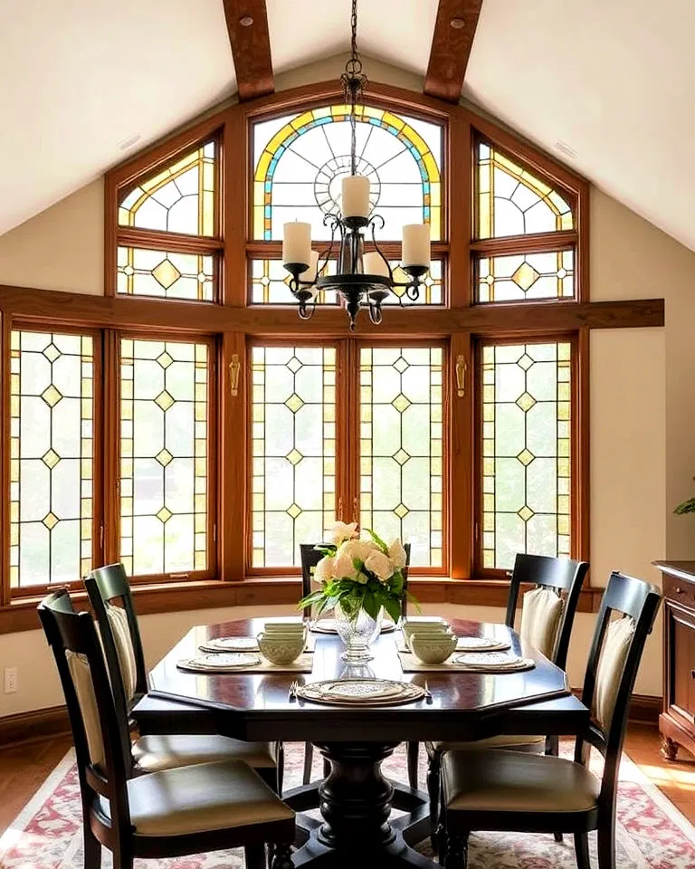 leaded glass dining room windows for vintage charm
