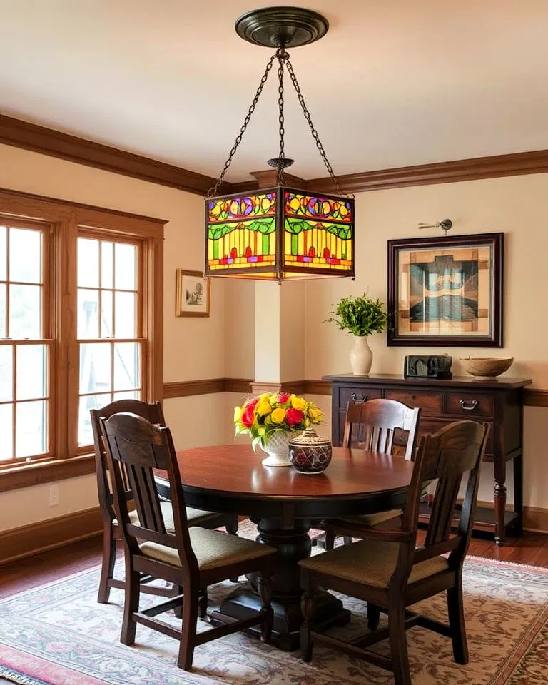 stained glass chandelier for a craftsman dining room