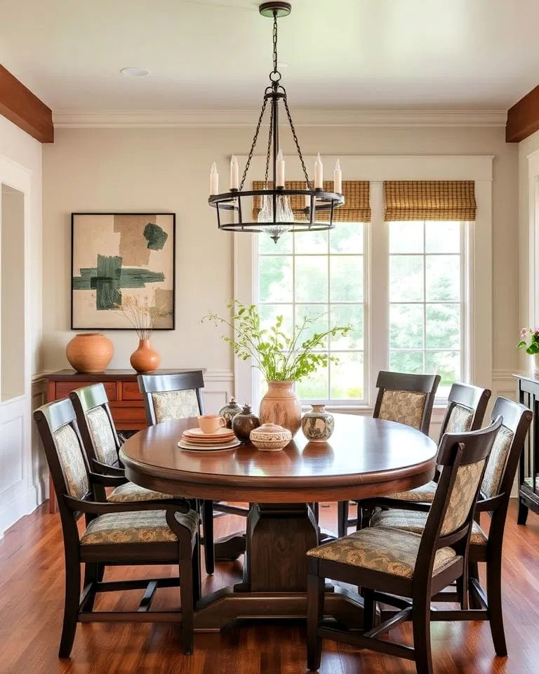 dining room with handcrafted pottery and décor