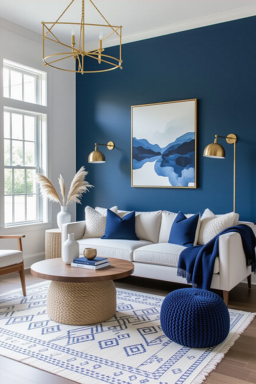 Navy and Gold Living Room Walls