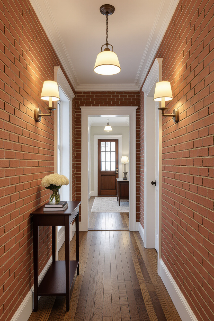 industrial wall sconces in hallway
