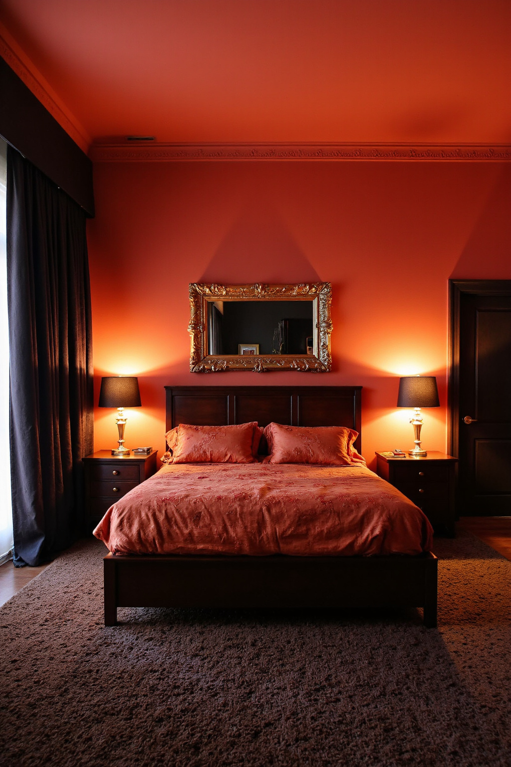 coral bedroom decor, coral bedroom, tan bedroom ideas, themed bedroom ideas, bright bedroom decor ideas