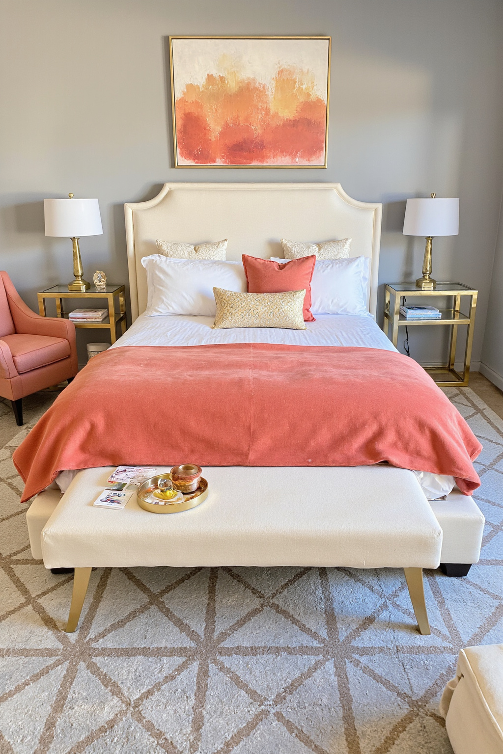 coral bedroom aesthetic, coral bedroom ideas, bright bedroom decor ideas, coral room ideas bedrooms, sunset room ideas