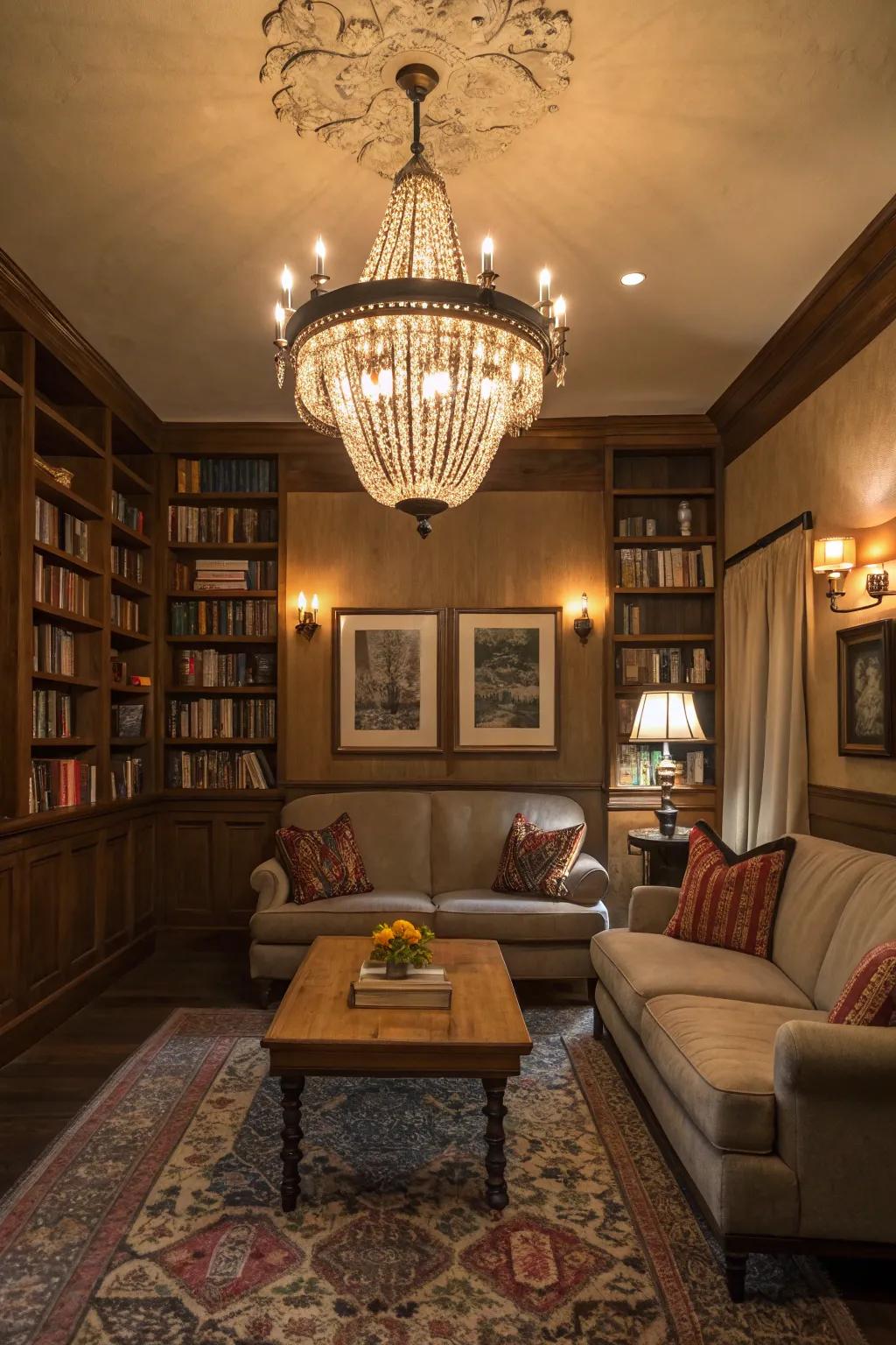 Dramatic lighting fixture as a focal point.