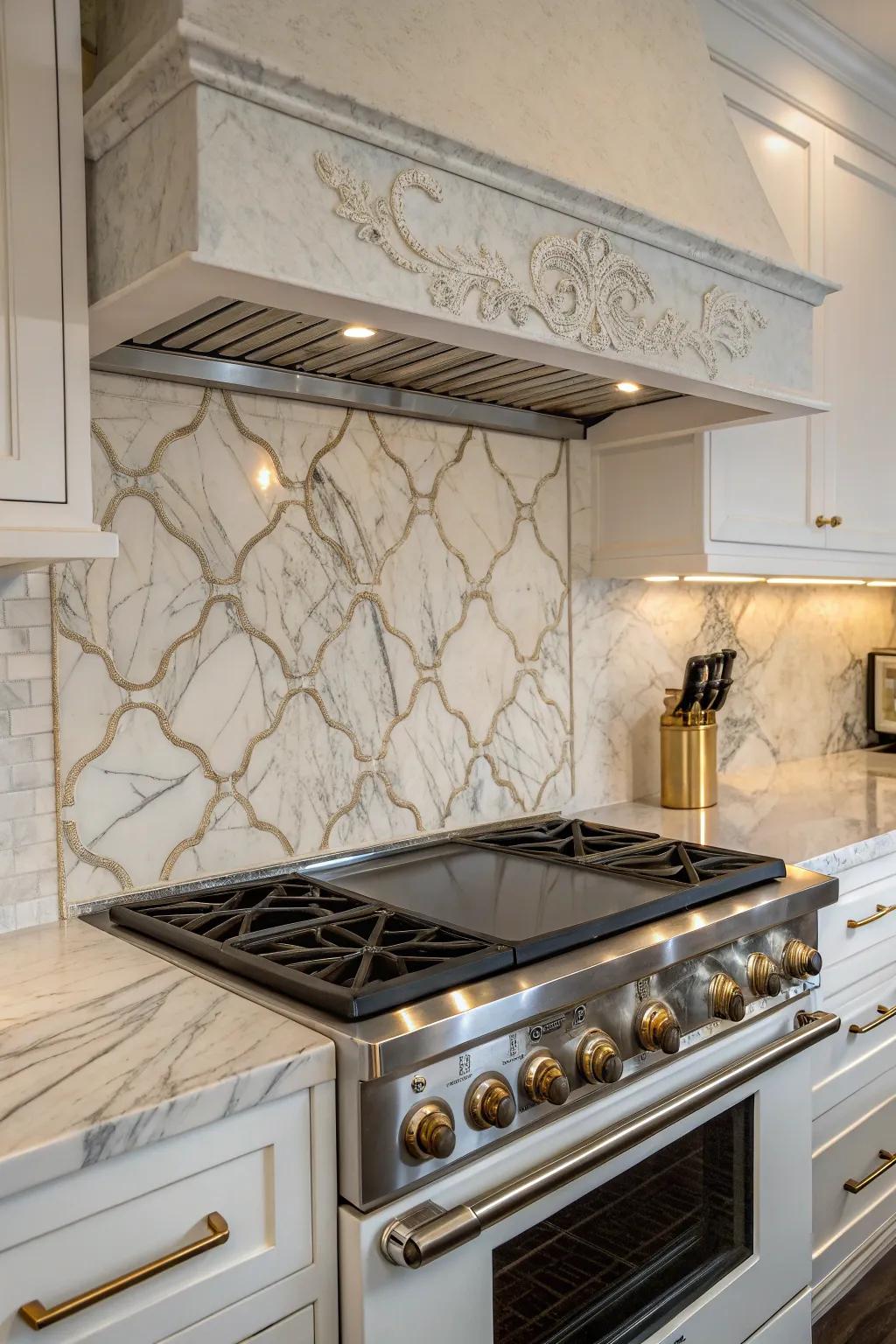 Marble tiles exude classic luxury and sophistication.