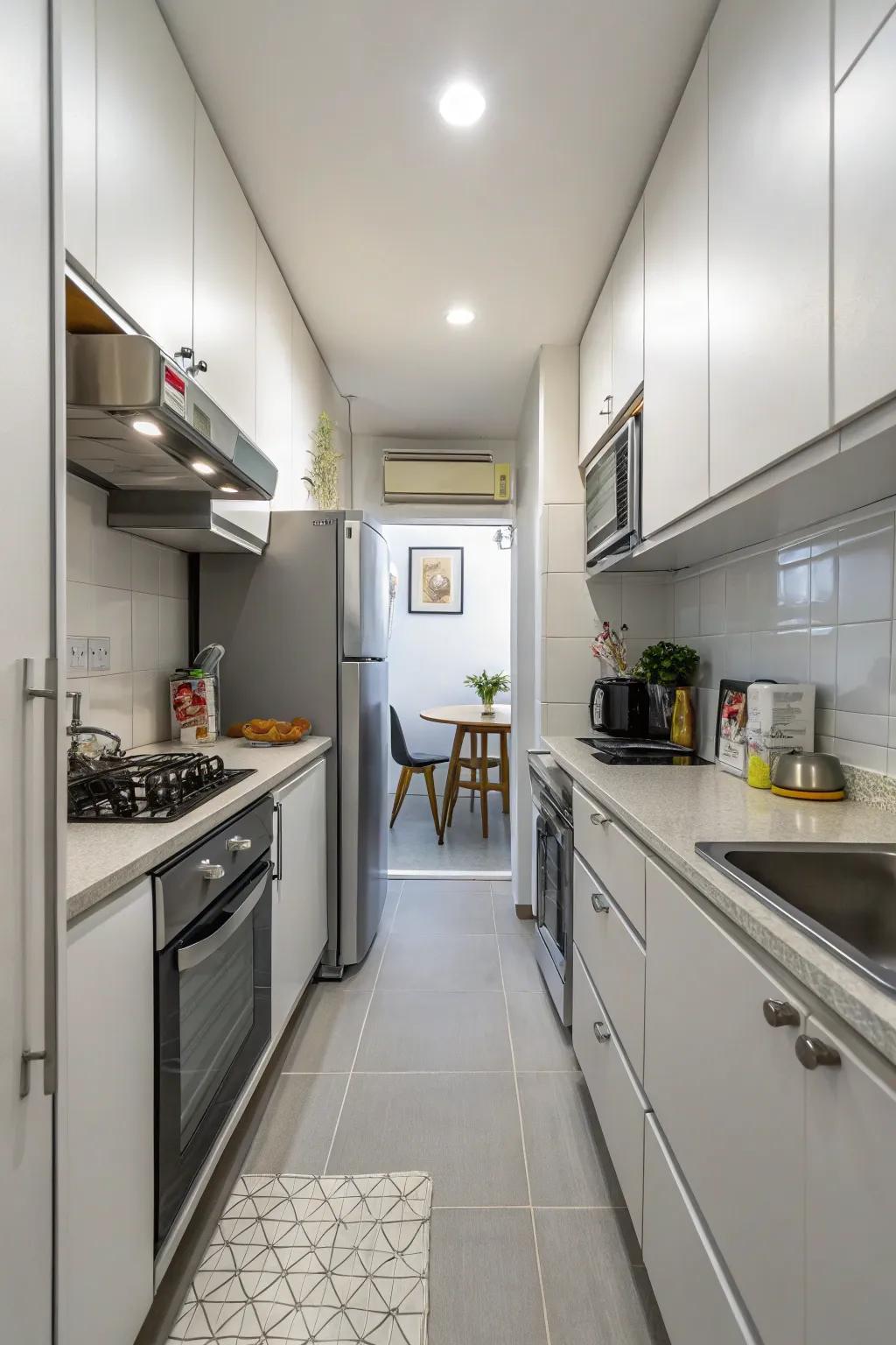 Space-saving appliances enhance kitchen efficiency without crowding.