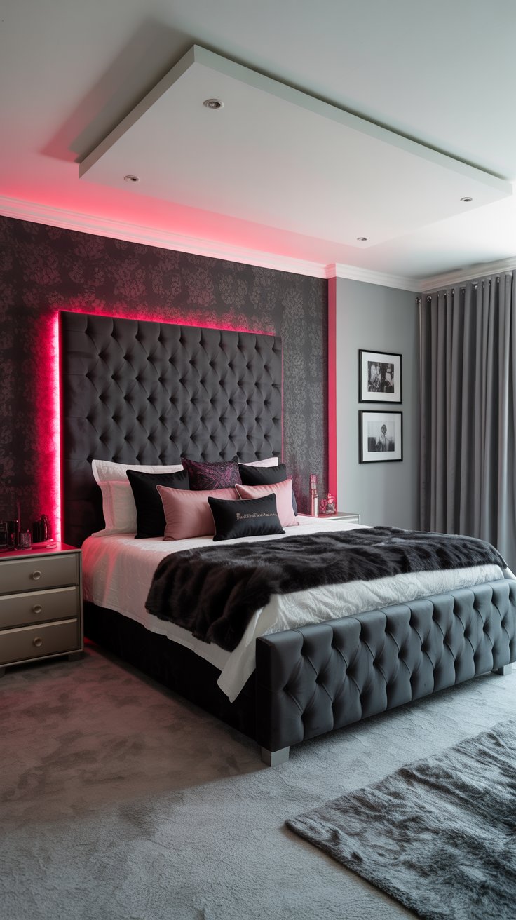 Ambient Lighting in a Contemporary Black Bedroom